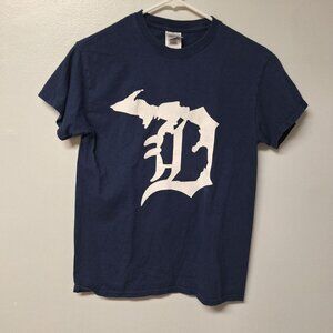 Detroit Tigers Michigan Tee Shirt‎ Blue White Gildan Mens Small Baseball Pride